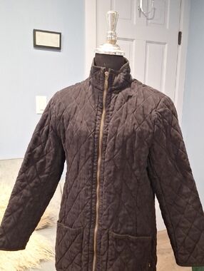 Suede-like Black Quilted Barbour Jacket- Medium